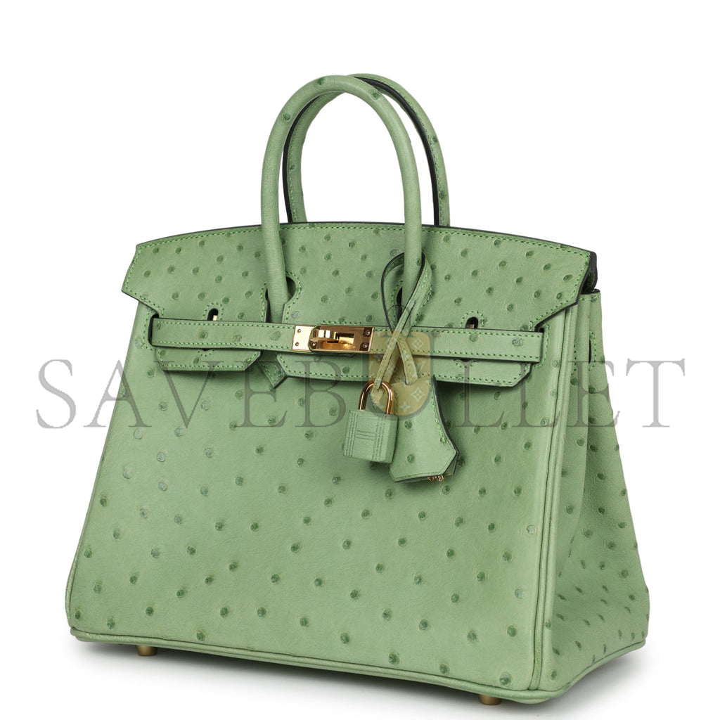 H**mes master birkin 25 ostrich leather mint green gold buckle h041944ck87 (25*20*13cm)